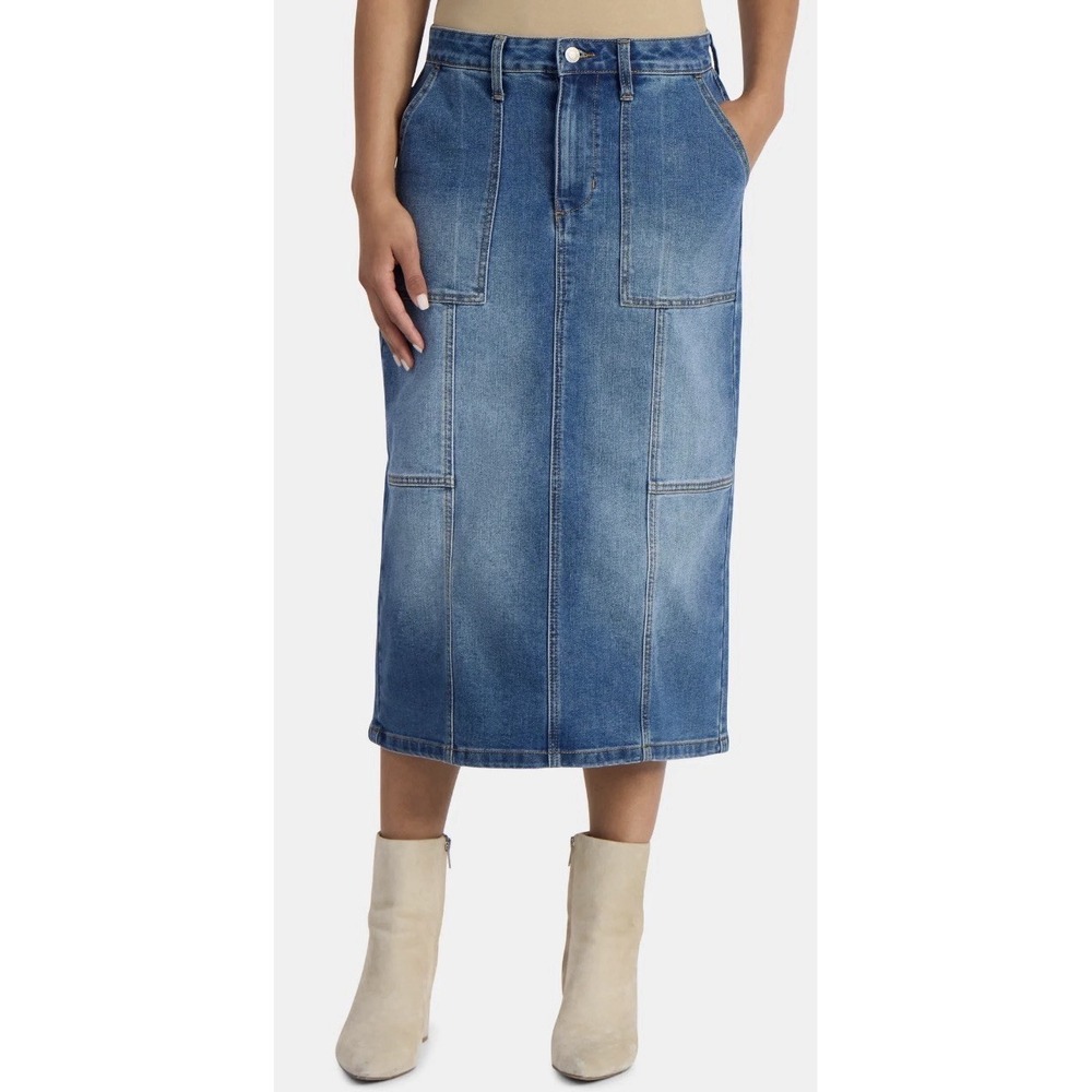 Time and Tru Women's Denim Midi Utility Skirt Size:12